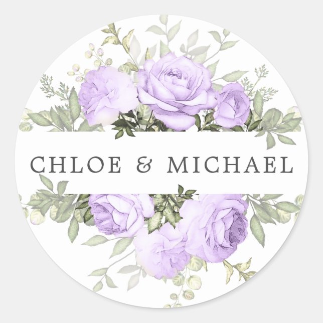 Purple White Floral Wedding Envelope Seal (Front)