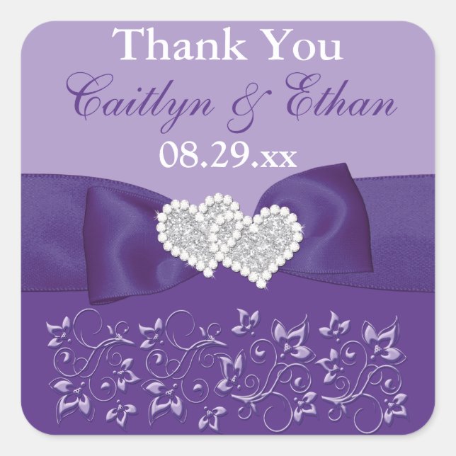Purple, White Floral Wedding Favour Sticker (Front)