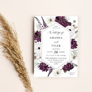 Purple & White Floral Wedding Invitation
