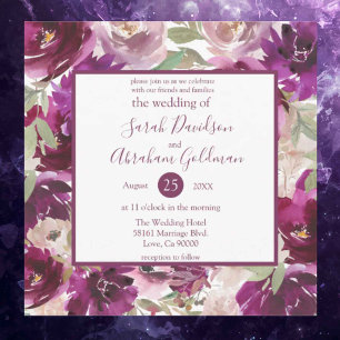 Purple White Floral Wedding Invitations