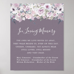 Purple White Floral Wedding Memorial Sign