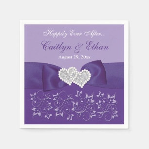 Purple, White Floral Wedding Paper Napkins