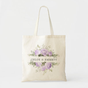 Purple White Floral Wedding Tote Bag