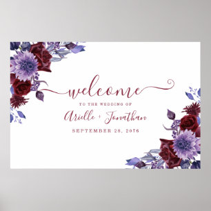 Purple & White Floral XL Wedding Welcome Sign