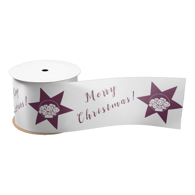 Purple & White Florist Logo Merry Christmas Satin Ribbon (Spool)