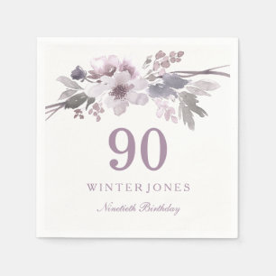 Purple White Flower Floral 90th Birthday Party Napkin