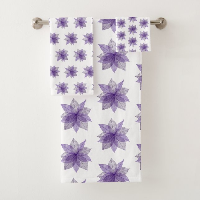 PURPLE WHITE FLOWER PATTERNED BATHROOM TOWEL SET (Insitu)