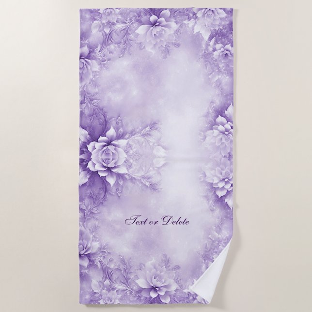 Purple White Flowers Beach Towel (Front)