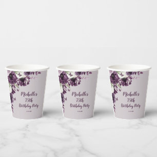 Purple White Flowers Butterflies 75th Birthday Paper Cups