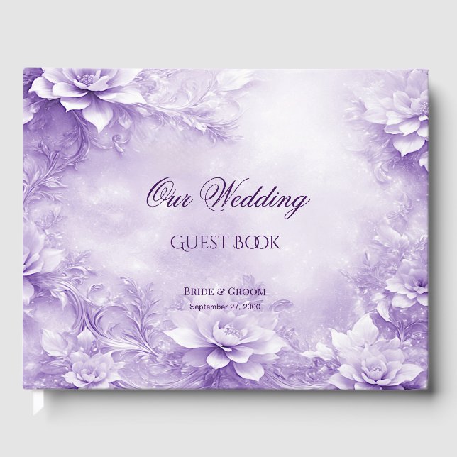 Purple White Flowers Guest Book (Front)