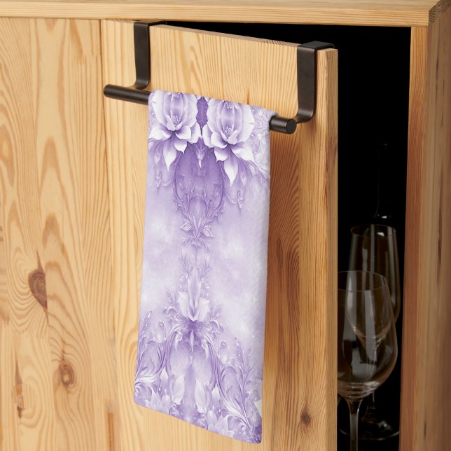 Purple White Flowers Kitchen Towels (Thirds Fold)