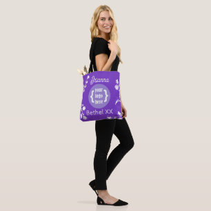 Purple, White Flowers, Logo Girl's Club Tote Bag