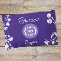 Purple, White Flowers, Logo Makeup Bag