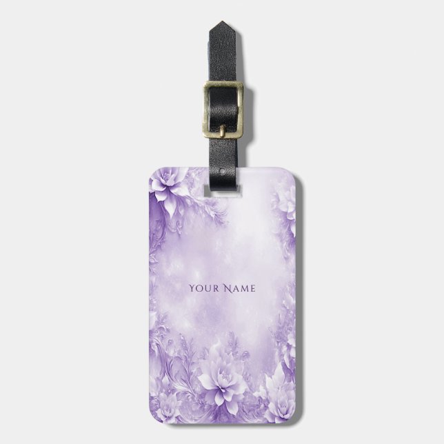 Purple White Flowers Luggage Tag (Front Vertical)