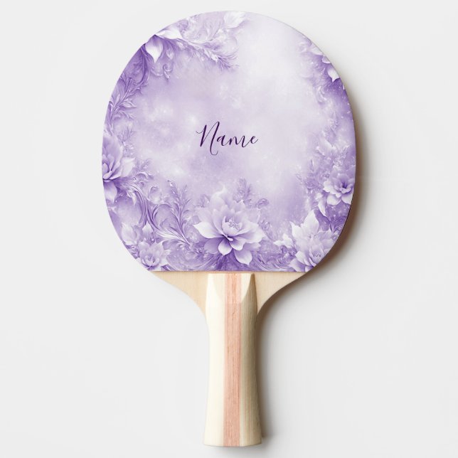 Purple White Flowers Ping Pong Paddle (Front)