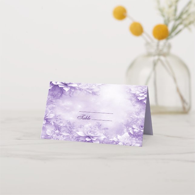 Purple White Flowers Place Card (Front)