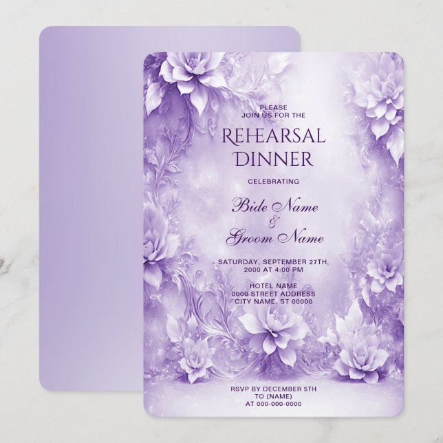Purple White Flowers Rehearsal Dinner Invitation (Front/Back)