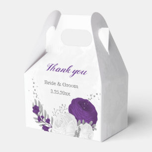 purple white flowers silver botanical wedding favour box