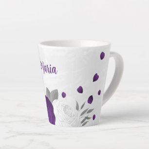 purple white flowers silver botanical wedding latte mug