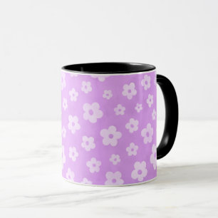 Purple & white flowers tea cup with black handle