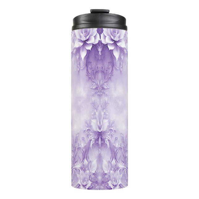 Purple White Flowers Thermal Tumbler (Front)