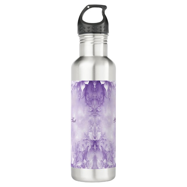 Purple White Flowers Water Bottle (Front)