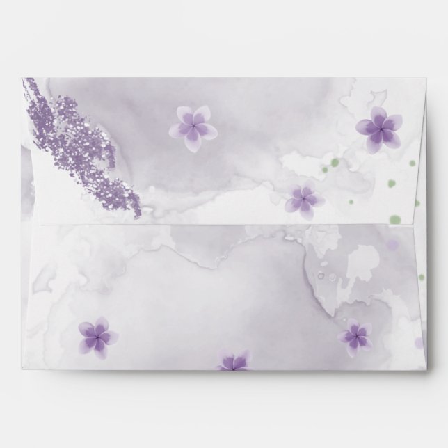 purple white flowers wedding envelope (Back (Top Flap))