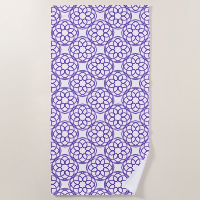 Purple White Geometric Seamless Pattern Beach Towel (Front)