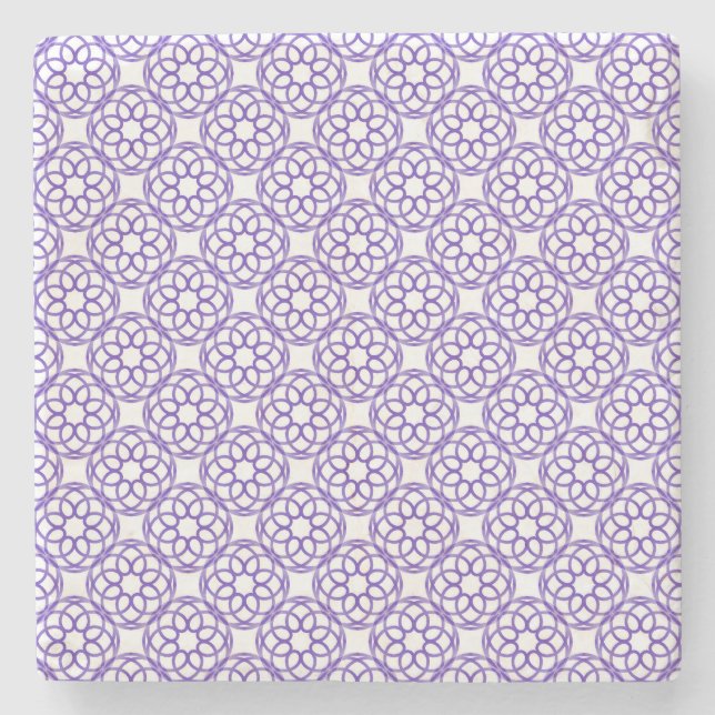 Purple White Geometric Seamless Pattern Stone Coaster (Front)