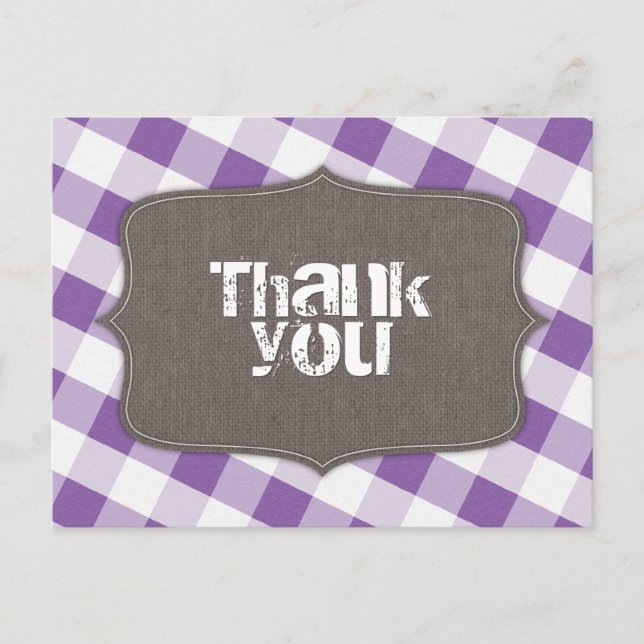 Purple & White Gingham Canvas Thank You Postcards (Front)