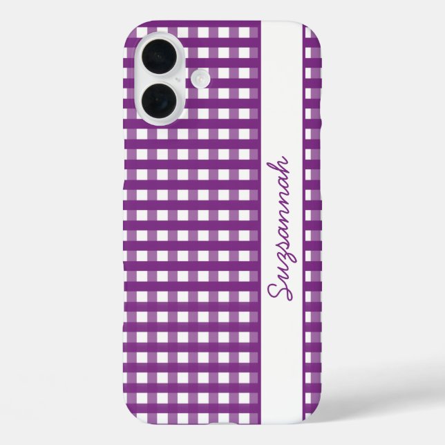Purple White Gingham Check Custom Case-Mate iPhone Case (Back)