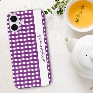 Purple White Gingham Check Custom Case-Mate iPhone 16 Plus Case