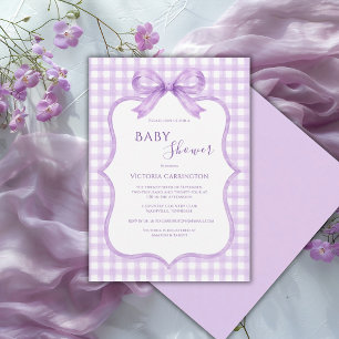 Purple White Gingham Whimsical Baby Shower Invitation