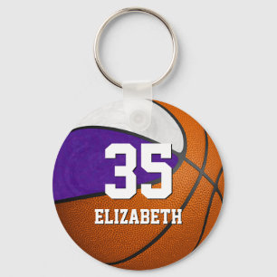 purple white girls basketball school team colours key ring