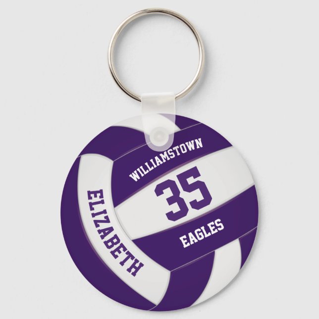 purple white girls boys team colours volleyball key ring (Front)