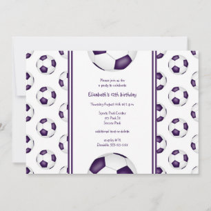purple white girl's soccer birthday or team party invitation
