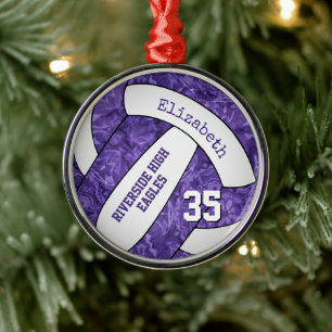 purple white girls sports volleyball team memento metal tree decoration