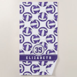 purple white girly volleyball team colours sporty beach towel