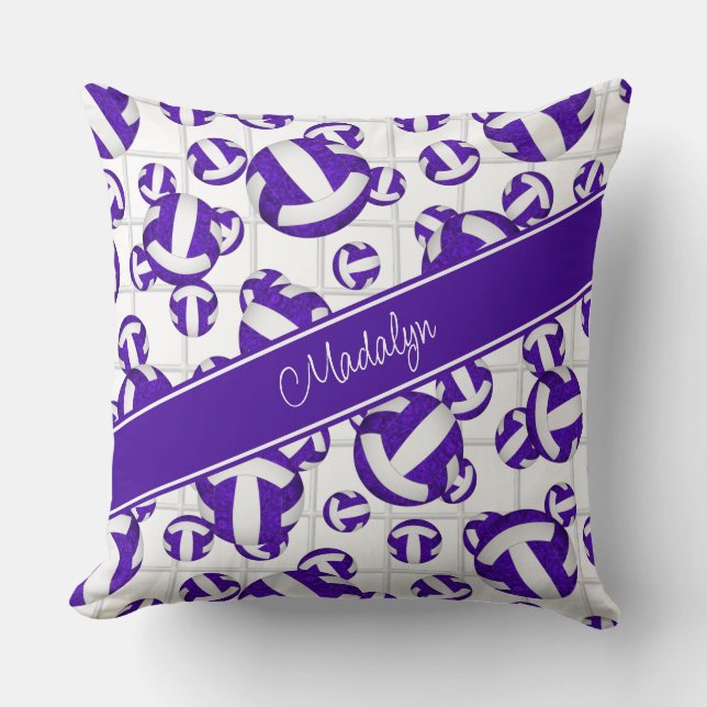 Purple white girly volleyballs pattern net accent cushion (Front)