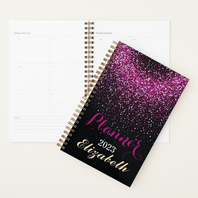 Purple white glitter monogram name 2023 planner  (Display)