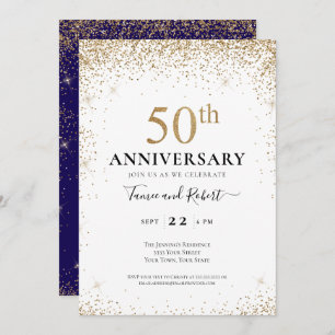 Purple White Gold 50th Wedding Anniversary  Invitation