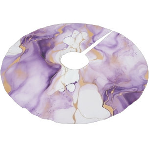 Purple White Gold Abstract Brushed Polyester Tree Skirt