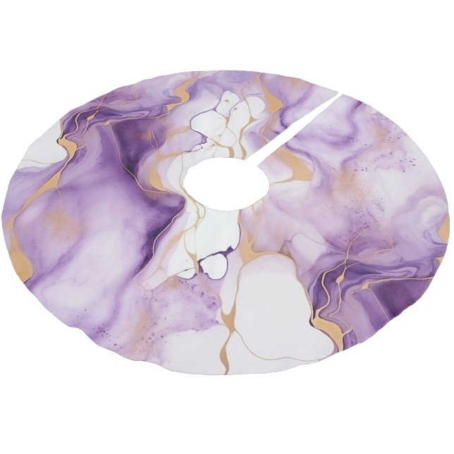 Purple White Gold Abstract  Brushed Polyester Tree Skirt (Angled)