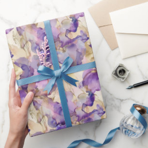 Purple White Gold Abstract Floral Birthday Wrapping Paper