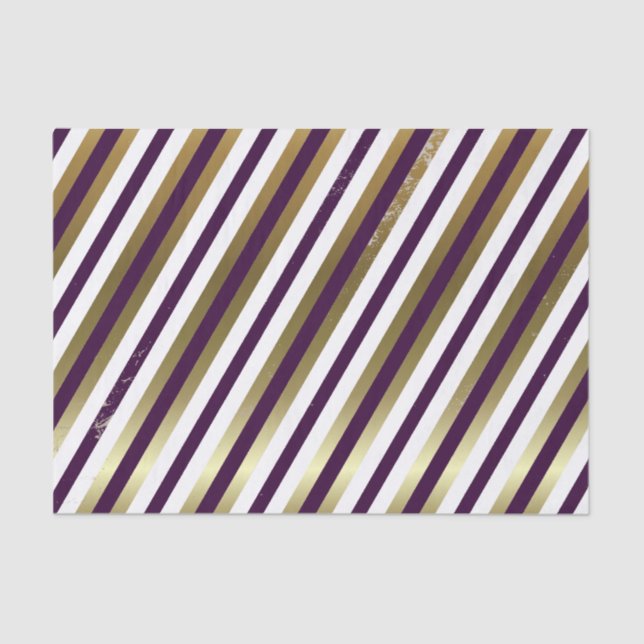 Purple, White, Gold Diagonal Stripe Tissue Paper (Front)