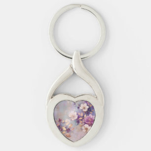 Purple White Gold Flowers Key Ring