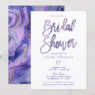 Purple White Gold Marble Chic Glam Bridal Shower Invitation