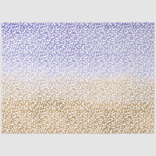 Purple White Gold Ombre Leopard Print Tissue Paper (Front)