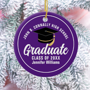 Purple White Graduate Custom 2025 Graduation Ceramic Tree Decoration