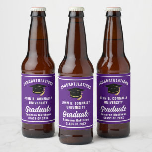Purple White Graduate Custom 2025 Graduation Party Beer Bottle Label